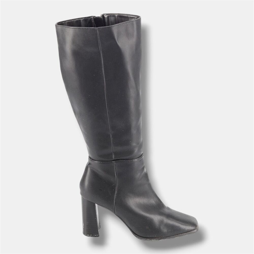 Lulus Square Toe Black Campus Faux Leather Knee High Boots 7.5